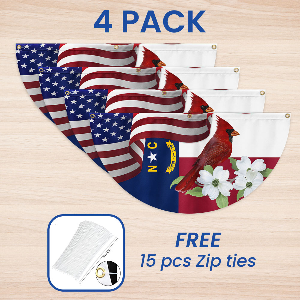 North Carolina State Cardinal and Dogwood Flower Non-Pleated Fan Flag