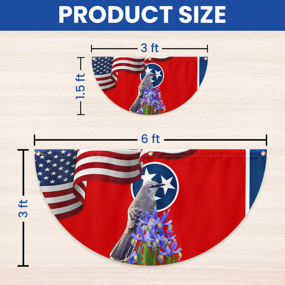 Tennessee State Mockingbird and Iris Flower Non-Pleated Fan Flag