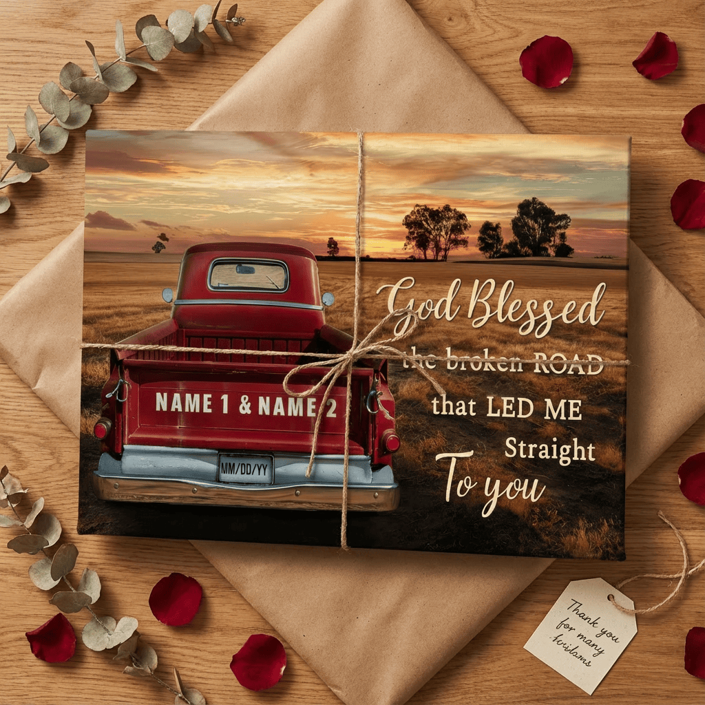 God Blessed The Broken Road - Personalized Couple Names Canvas