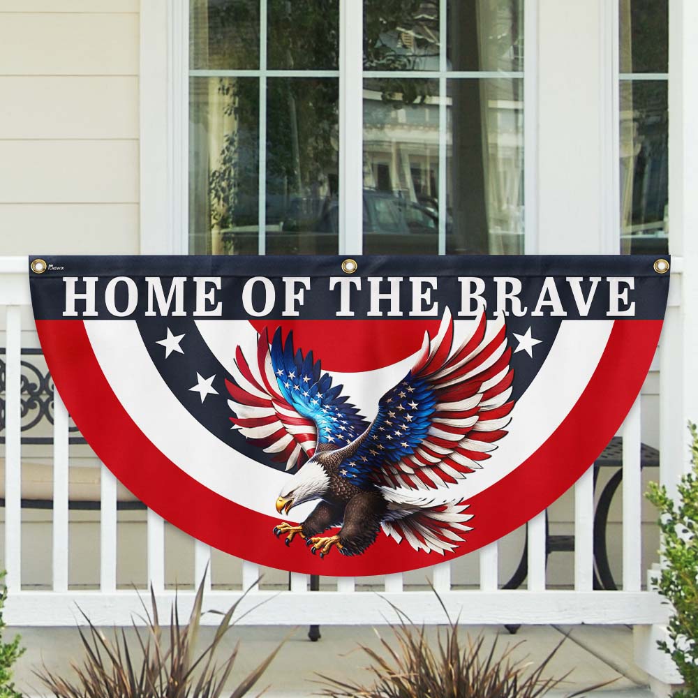 Patriotic Eagle Home of the Brave Non-Pleated Fan Flag