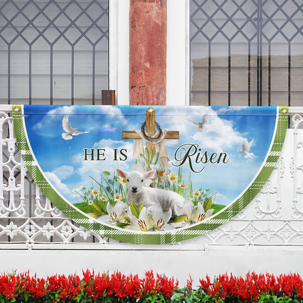 Easter Day Lamb Christian Cross He Is Risen Non-Pleated Fan Flag