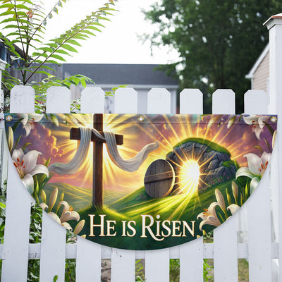 Easter Cross He Is Risen Non-Pleated Fan Flag