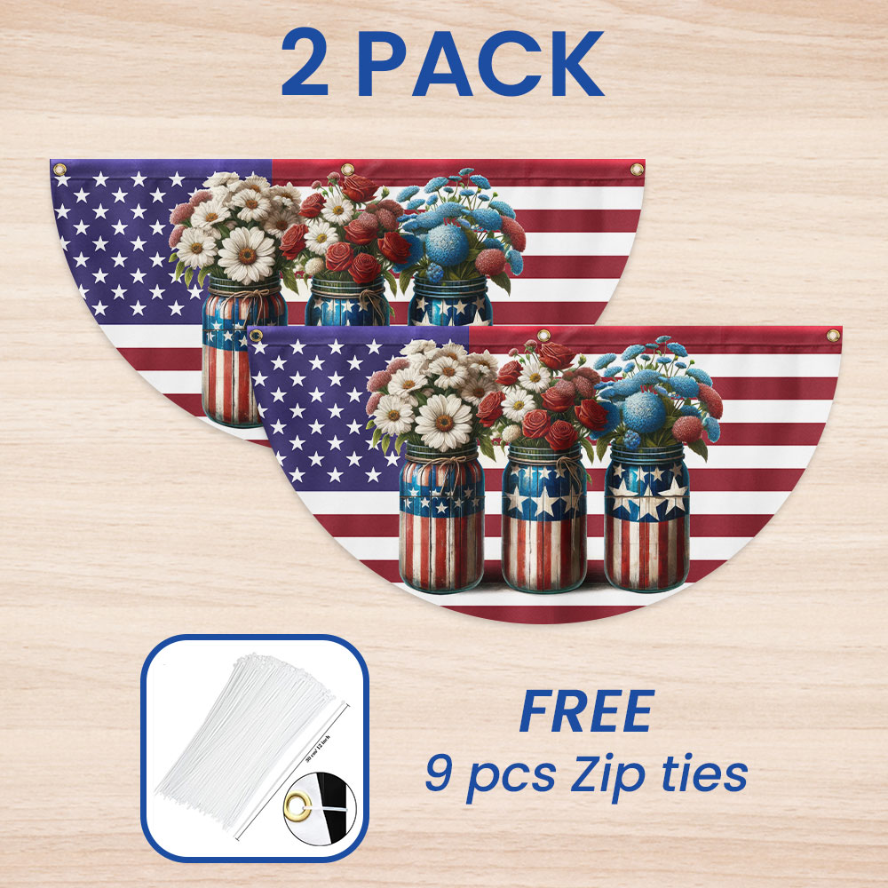 Flagwix American Flag - 4th Of july Patriotic Flowers Non-Pleated Fan Flag
