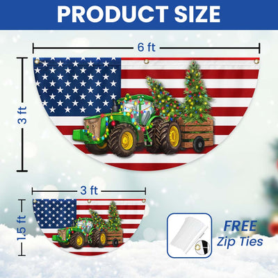Tractor Christmas Farm Life Non-Pleated Fan Flag