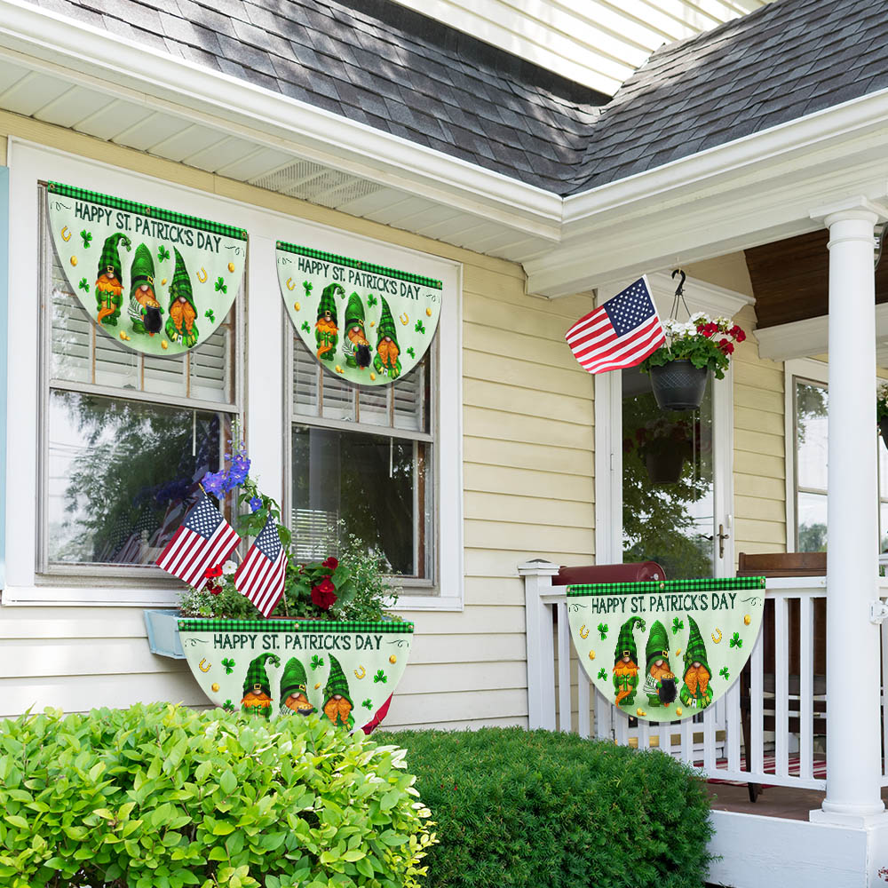Happy Patrick's Day Gnomes Non-Pleated Fan Flag