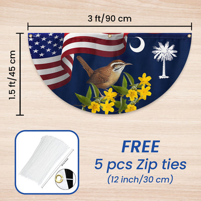 South Carolina Yellow Jessamine Flower and Carolina Wren Bird Non-Pleated Fan Flag 3-Day Shipping
