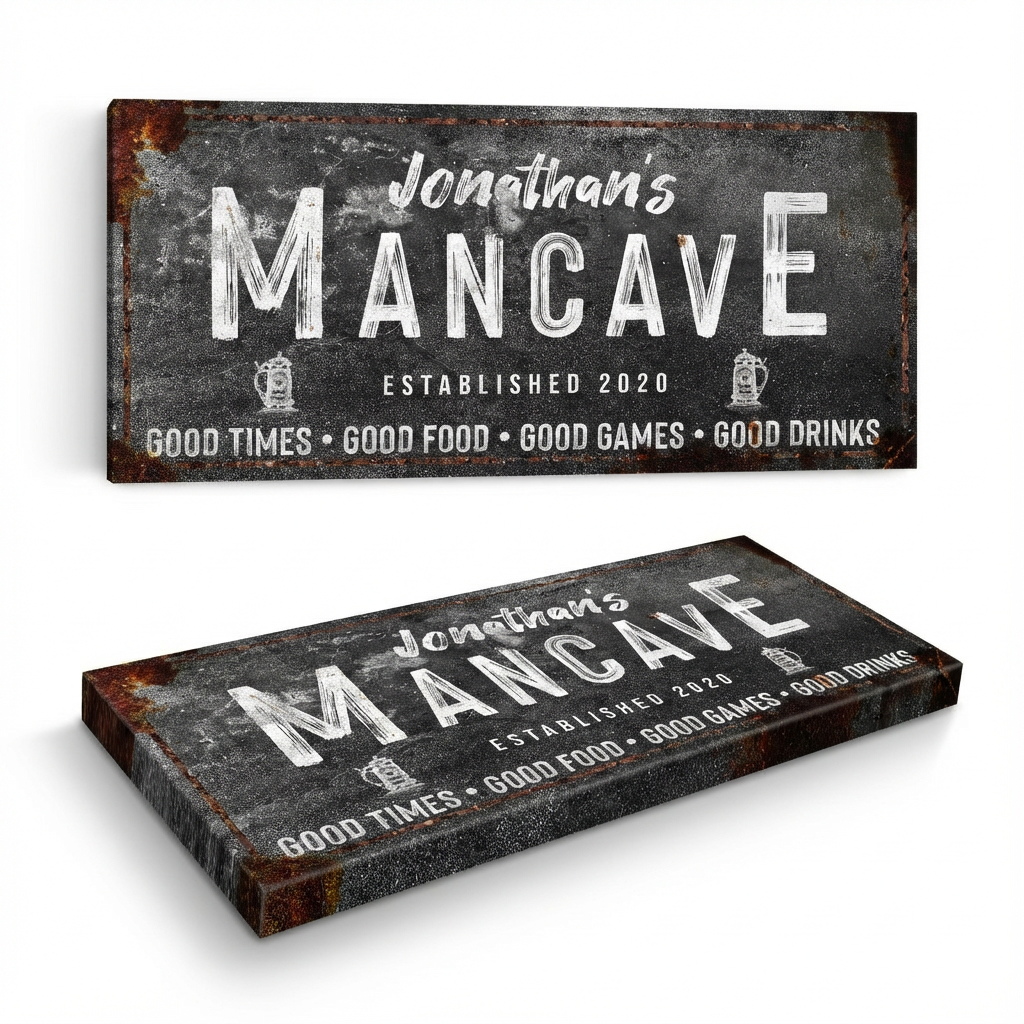 Man Cave Personalized Canvas Sign | Custom Bar Sign for Dad