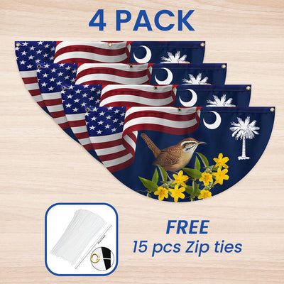 South Carolina Yellow Jessamine Flower and Carolina Wren Bird Non-Pleated Fan Flag 3-Day Shipping