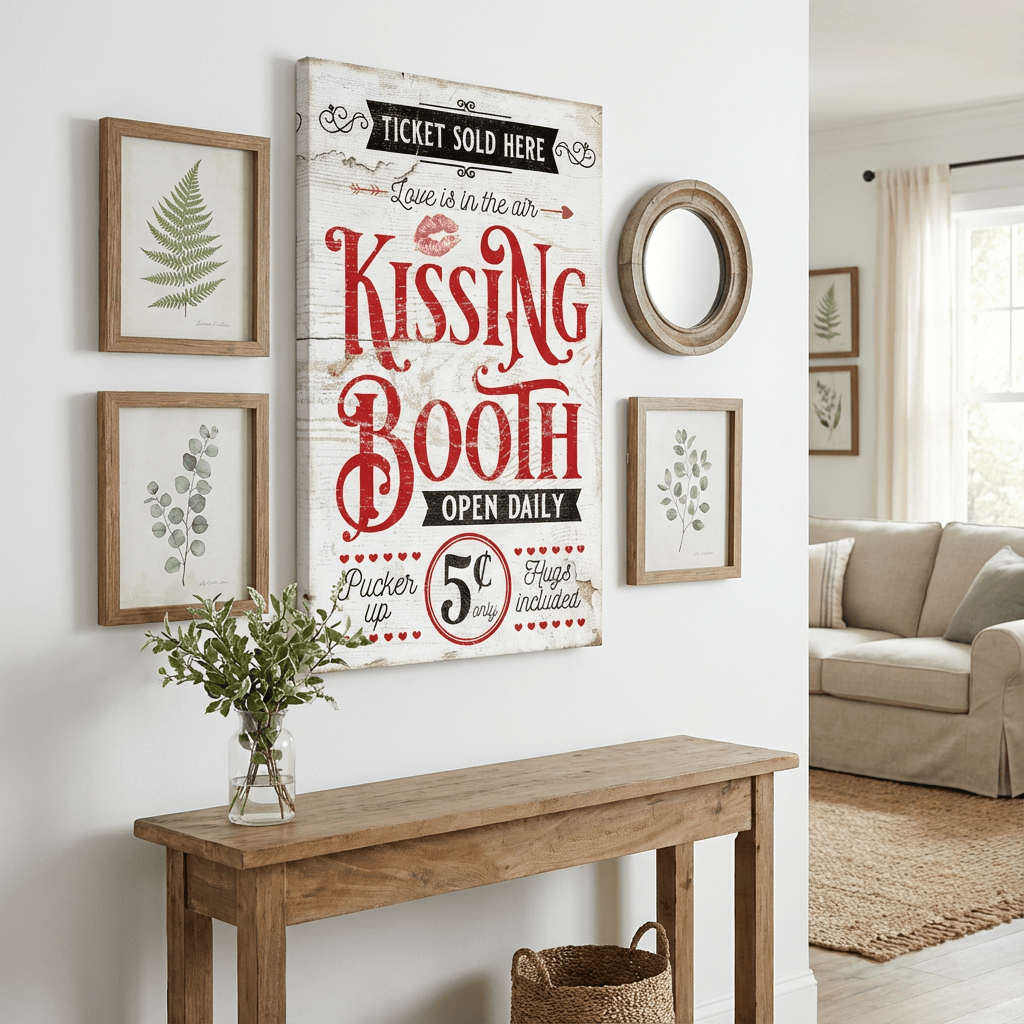Kissing Booth Sign - Vintage Valentine's Day Canvas