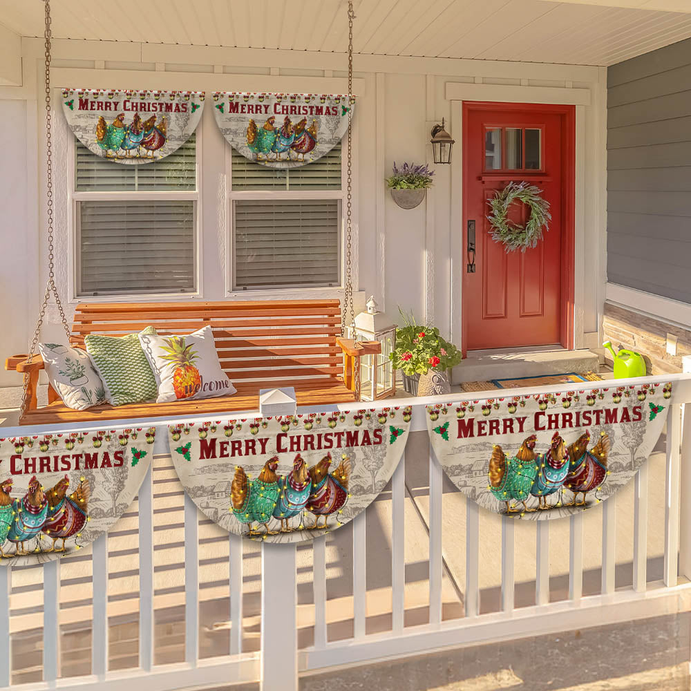 Merry Christmas Hen Chicken Poultry Farm House Non-Pleated Fan Flag