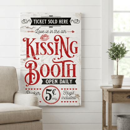 Kissing Booth Sign - Vintage Valentine's Day Canvas