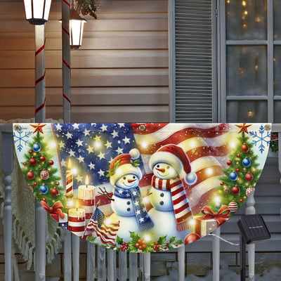 Snowman Merry Christmas American Solar LED Fan Flag