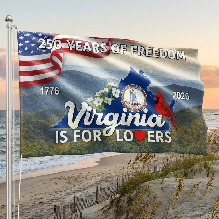 250 VA American 1776 2026 Grommet Flag, Virginia Is For Lovers Cardinal and Dogwood Flower Decor Flag