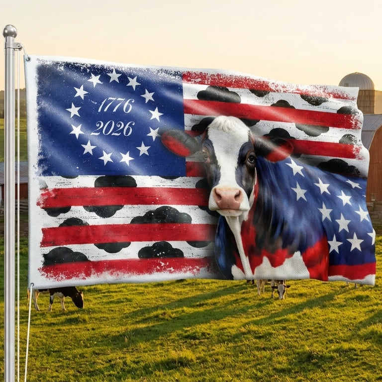 Patriotic Cow Flag, 1776 2026 Proud Cow Farmer Farm Life Flag Decor