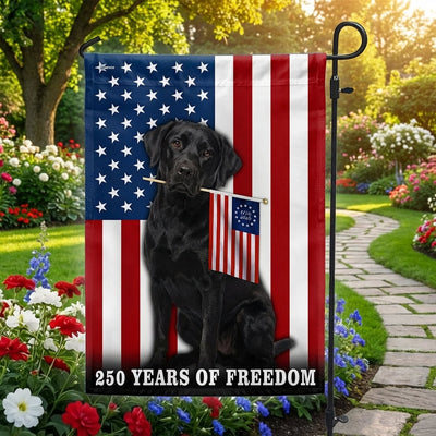 Dog American Flag, 250 Years of Freedom Black Labrador Retriever US Flag