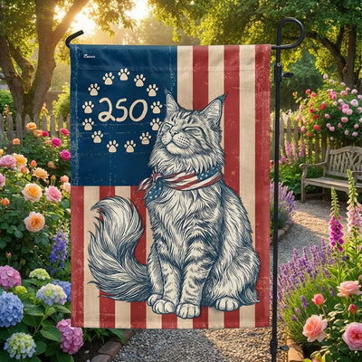 Flagwix Patriotic Maine Coon Cat Garden Flag - 250th Anniversary Patriotic Paw Prints Betsy Ross Flag Decor