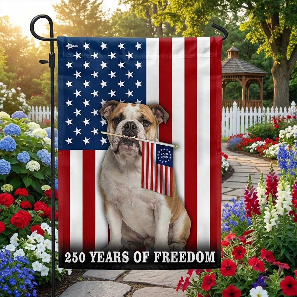 Dog American Flag, 250 Years of Freedom Patriotic Bulldog US Flag