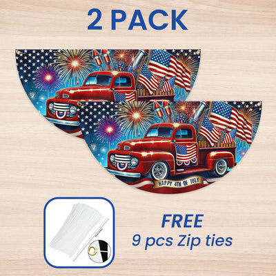 Flagwix American Flag - Happy 4th Of july Red Pickup Truck Non-Pleated Fan Flag