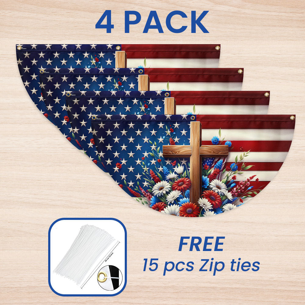Flagwix American Flag - Independence Day Cross Floral Patriotic American Flag Non-Pleated Fan Flag
