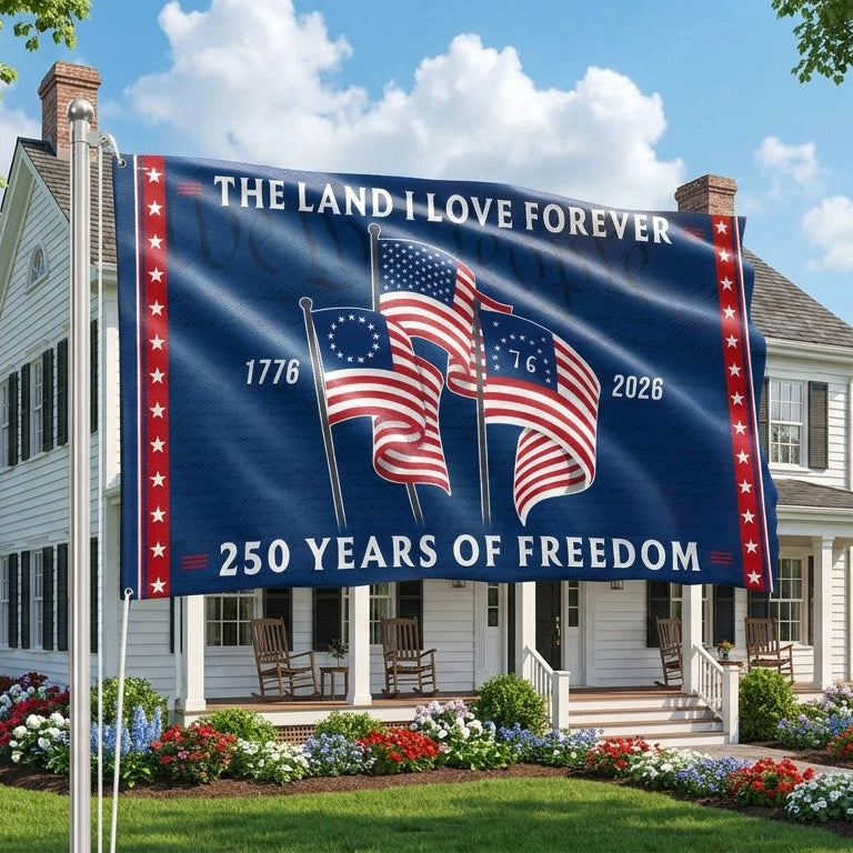 250 Years Heritage Flag with Revolution American Flags, Patriotic The Land I love 1776 2026 Flag