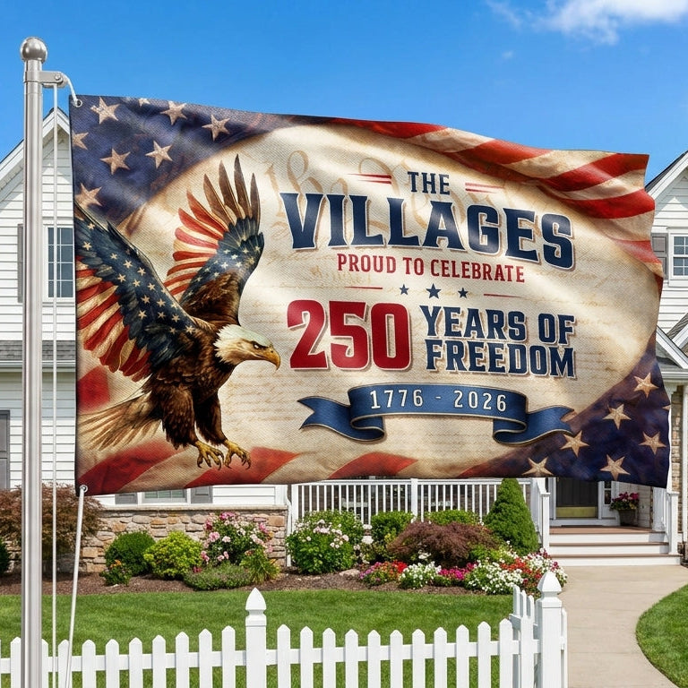 The Villages Community 250 Years Celebration Flag, Florida America 1776 2026 Grommet Flag