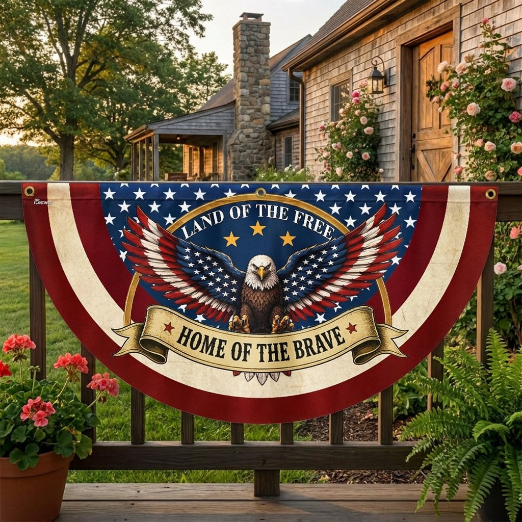 Land of the Free Home of the Brave Patriotic Fan Flag, American Bunting Flag Decor for 4th July