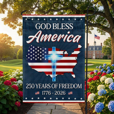 God Bless America Map Flag, 250 Years Semiquincentennial Christian Flag Decor