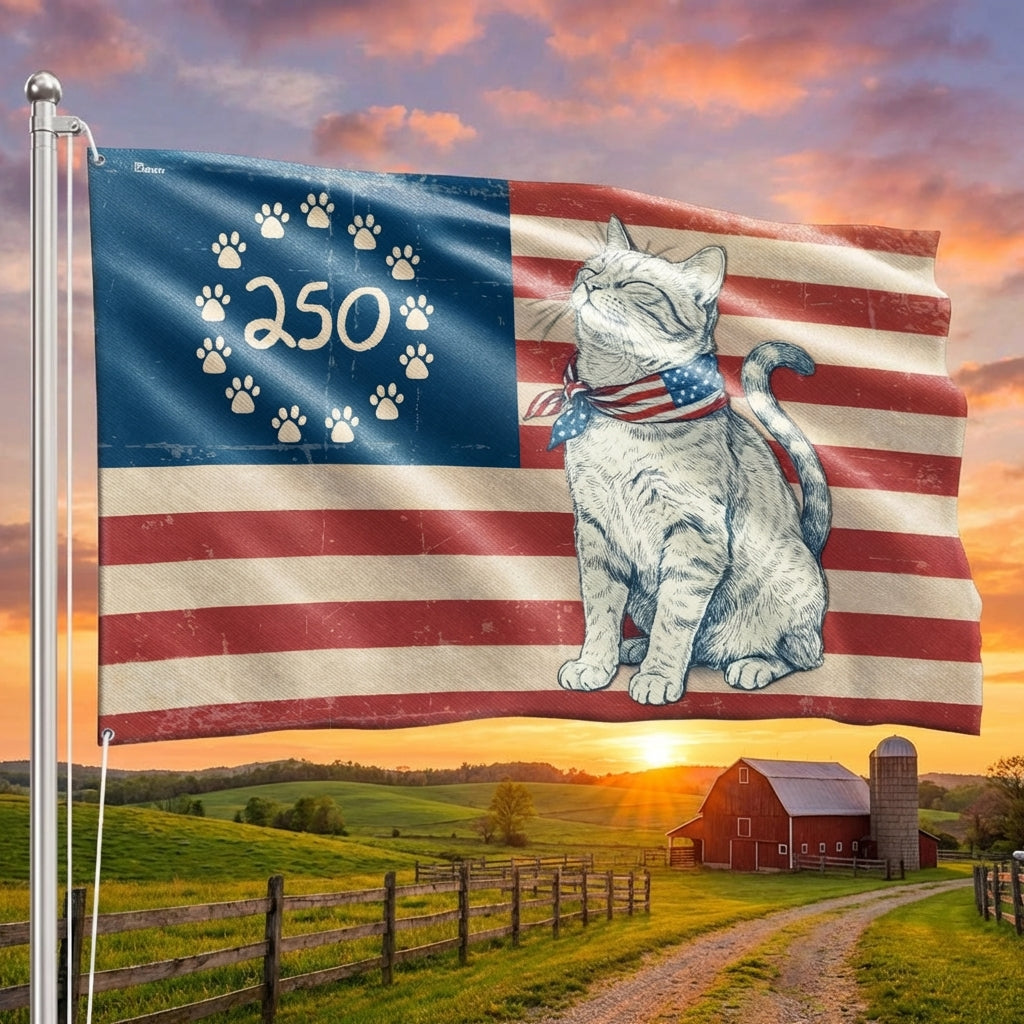 Patriotic Cat Grommet Flag - 250th Anniversary Paw Prints Betsy Ross Flag Decor