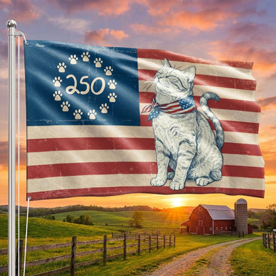 Patriotic Cat Grommet Flag - 250th Anniversary Paw Prints Betsy Ross Flag Decor