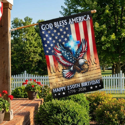 Christian Eagle Cross American Flag, 1776 2026 God Bless America US Flag