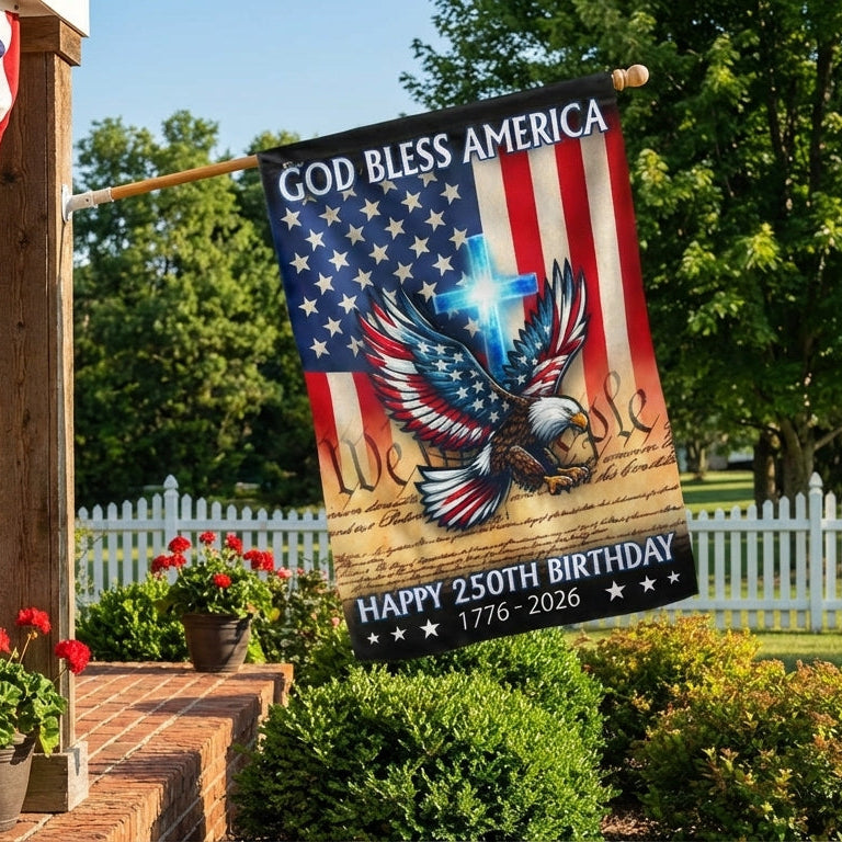 Christian Eagle Cross American Flag, 1776 2026 God Bless America US Flag