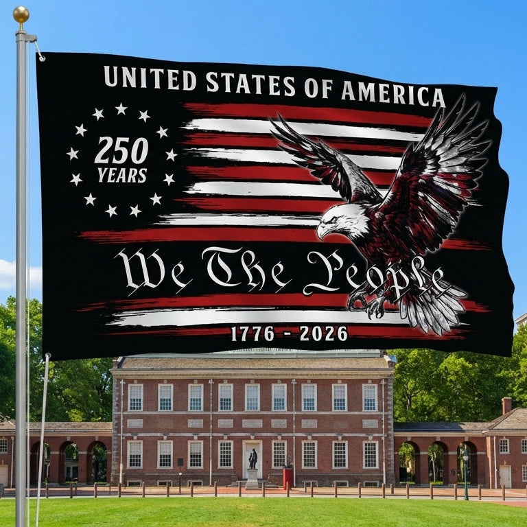 250 Years of America Decor, 1776 2026 We The People Patriotic Grommet Flag