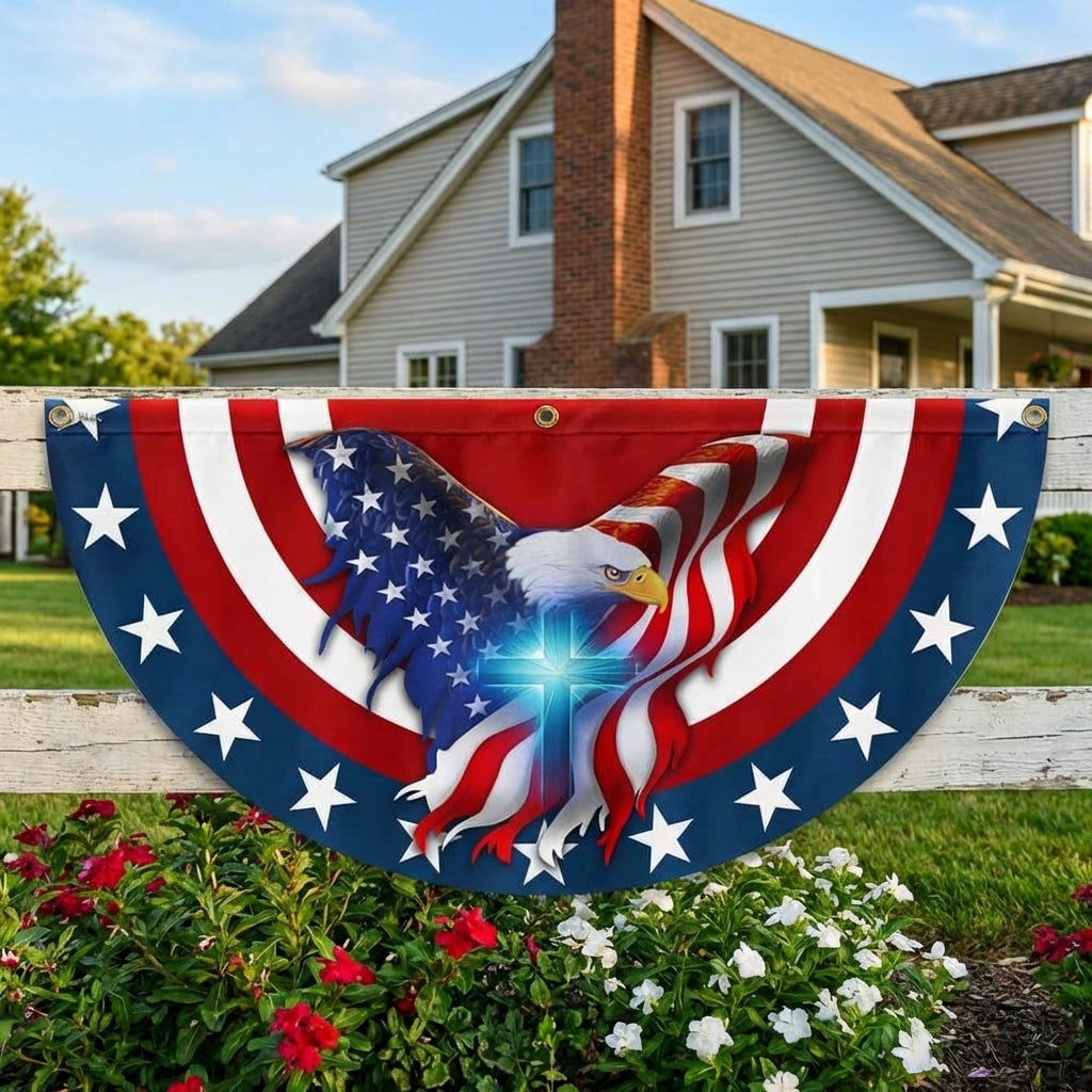 Patriot Eagle Christian Cross Non-Pleated Fan Flag