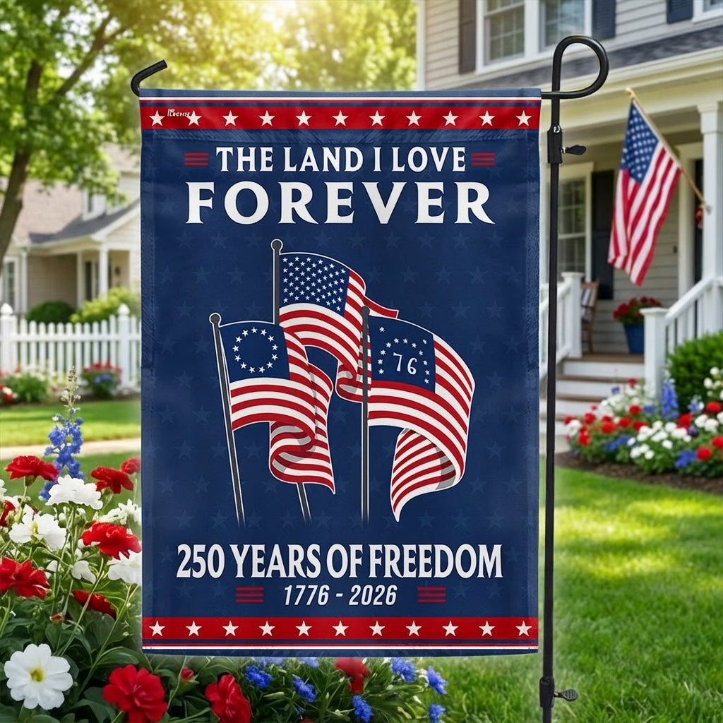 250 Years Heritage Decor with Betsy Ross Bennington 76 American Flag, God Bless America The Land I love 1776 2026 Flag Decor
