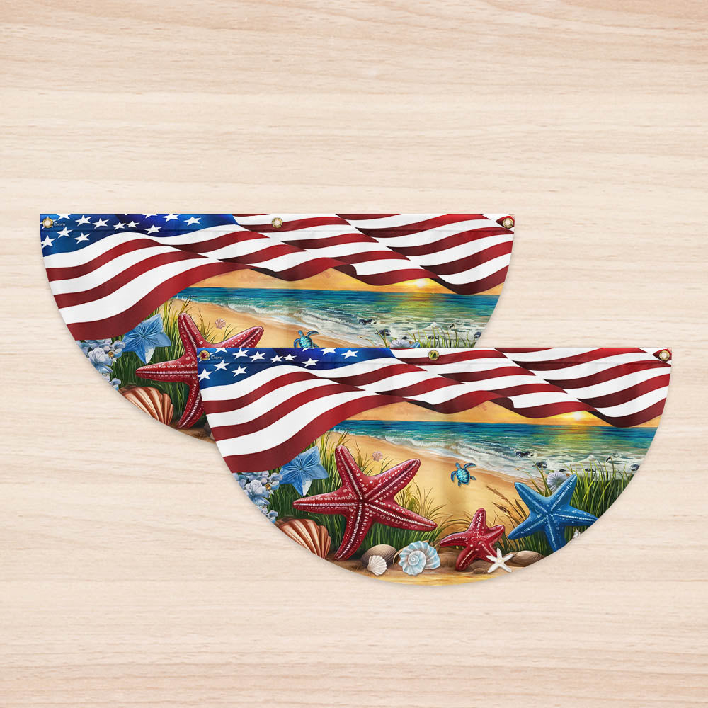 Summer Beach Starfish American Non-Pleated Fan Flag