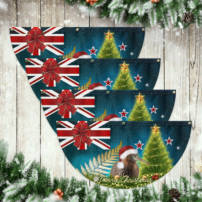 New Zealand Christmas Kiwi Bird and Fern Non-Pleated Fan Flag