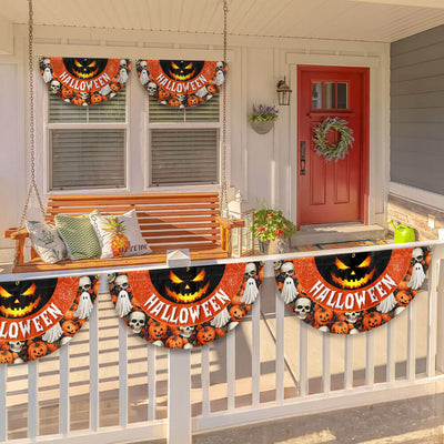 Halloween Pumpkins Ghost Spider Web Halloween Spooky Ghost Non-Pleated Fan Flag