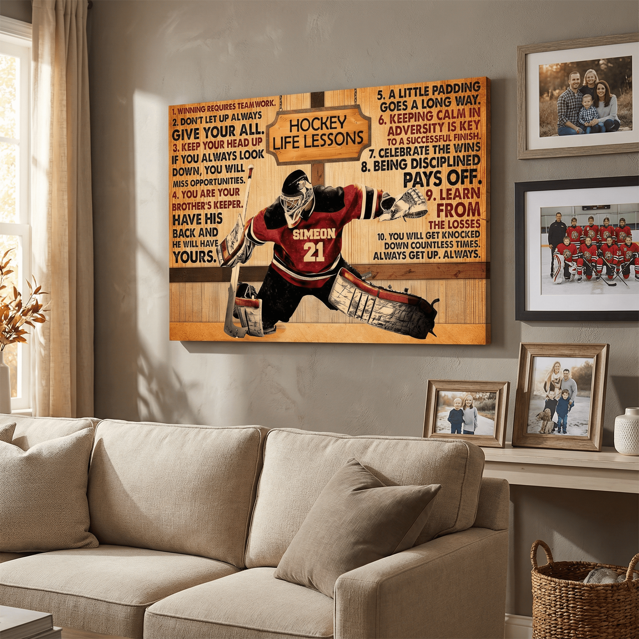 Hockey Life Lessons Personalized Canvas - Custom Name & Number