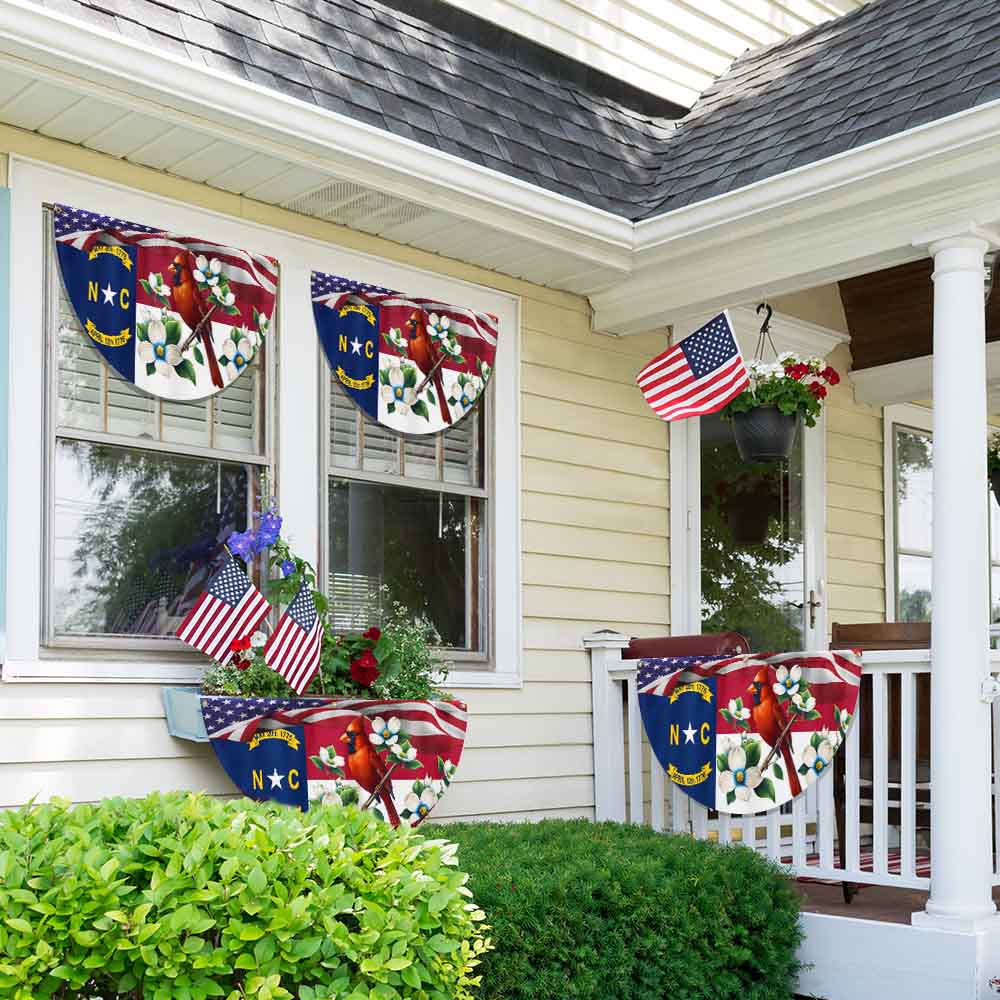North Carolina State Dogwood Flower and Cardinal Non-Pleated Fan Flag