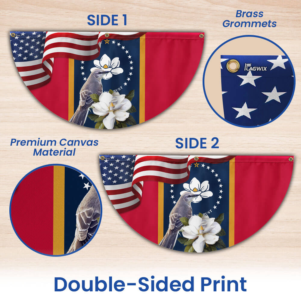 Mississippi State Mockingbird and Magnolia Flower Non-Pleated Fan Flag