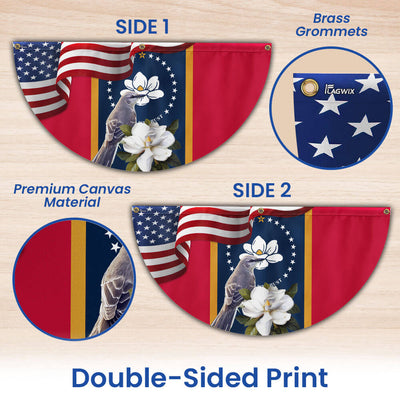 Mississippi State Mockingbird and Magnolia Flower Non-Pleated Fan Flag