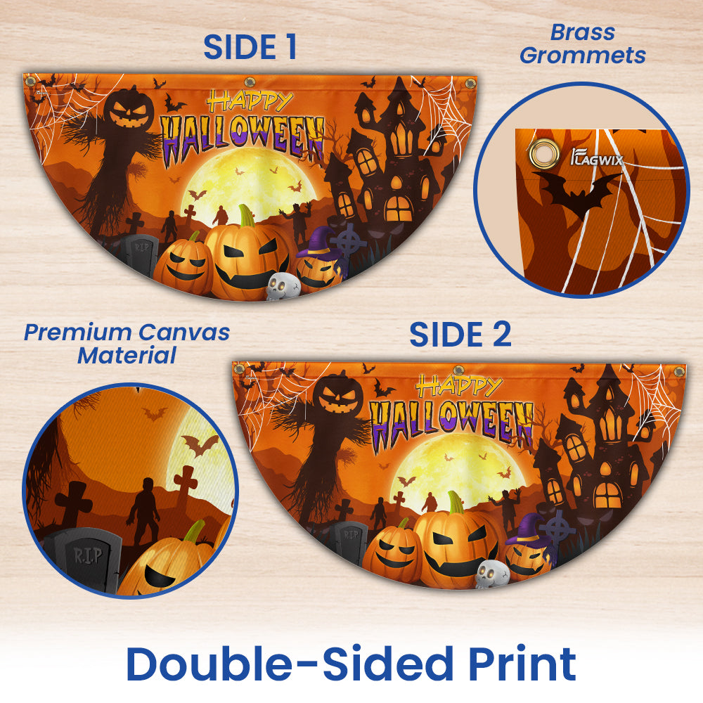 Happy Halloween Pumpkin Spooky Witch House Non-Pleated Fan Flag