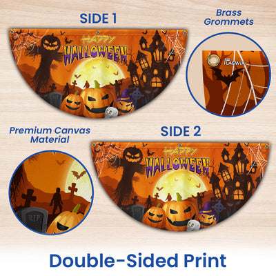 Happy Halloween Pumpkin Spooky Witch House Non-Pleated Fan Flag