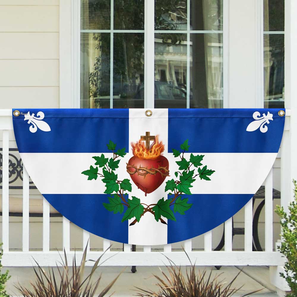 Quebec Sacred Heart Of Jesus Flag Christian Catholic Non-Pleated Fan Flag