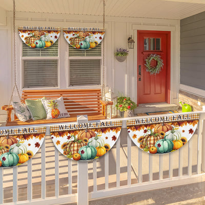 Welcome Fall Pumpkins Non-Pleated Fan Flag