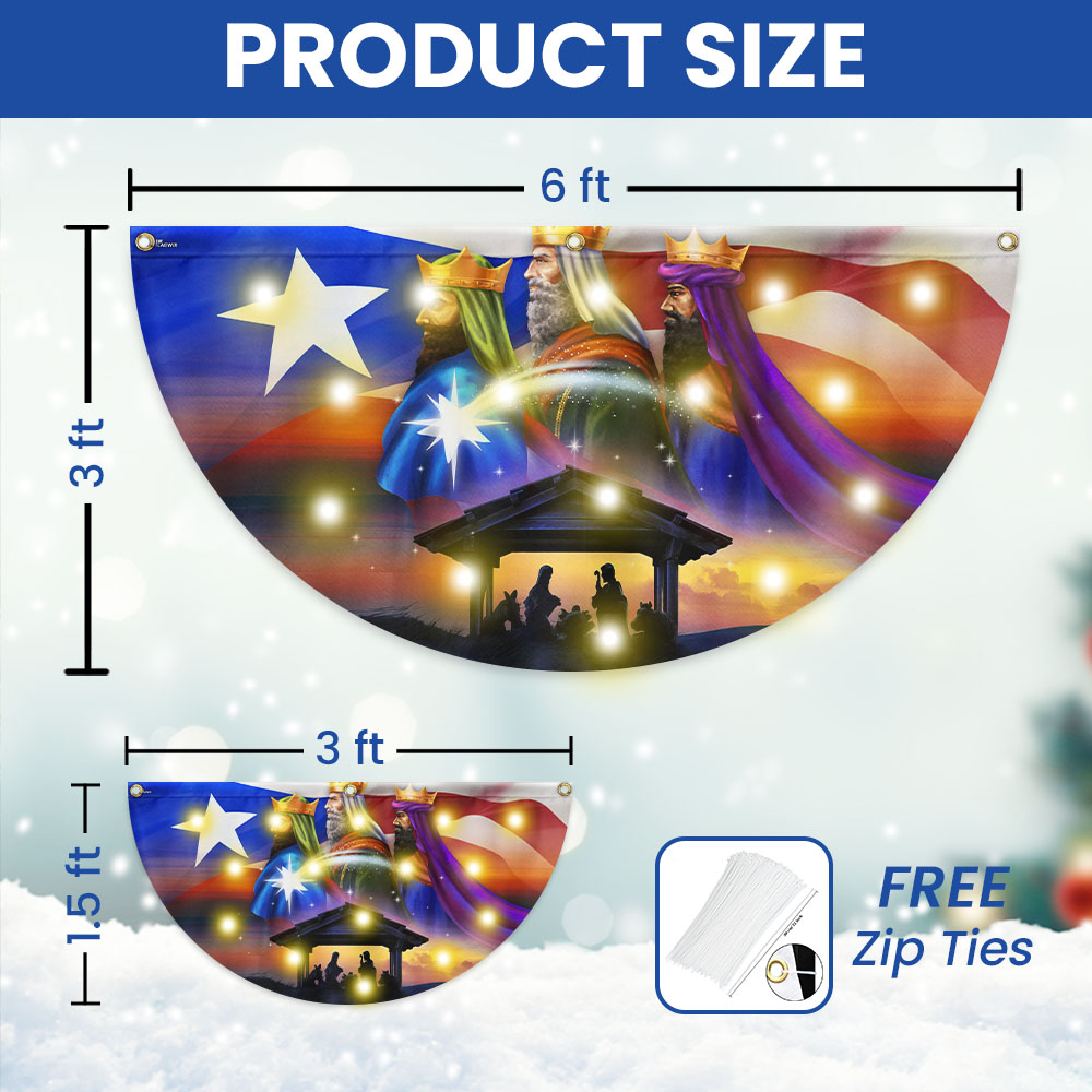 Puerto Rico Three Kings, Three Wise Men, Jesus Family Christmas Solar Led Fan Flag