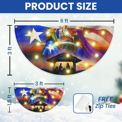 Puerto Rico Three Kings, Three Wise Men, Jesus Family Christmas Solar Led Fan Flag