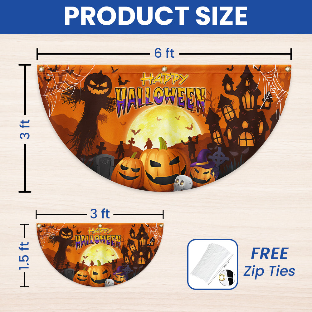 Happy Halloween Pumpkin Spooky Witch House Non-Pleated Fan Flag