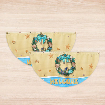 Welcome Summer Flag Coastal Beach Wreath Non-Pleated Fan Flag