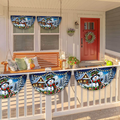 Snowman Winter Christmas Non-Pleated Fan Flag